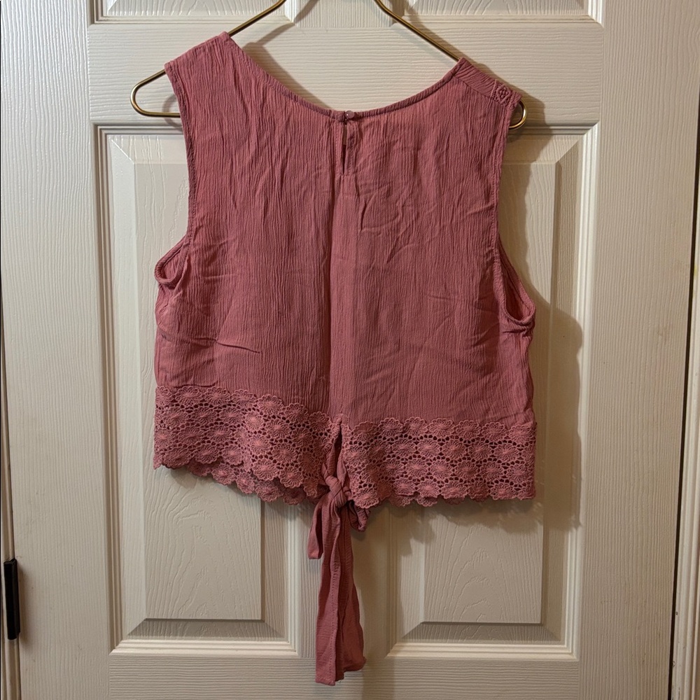 Self Esteem Dusty Rose Lace-Trim Tie-Front Camisole - Picture 5 of 8